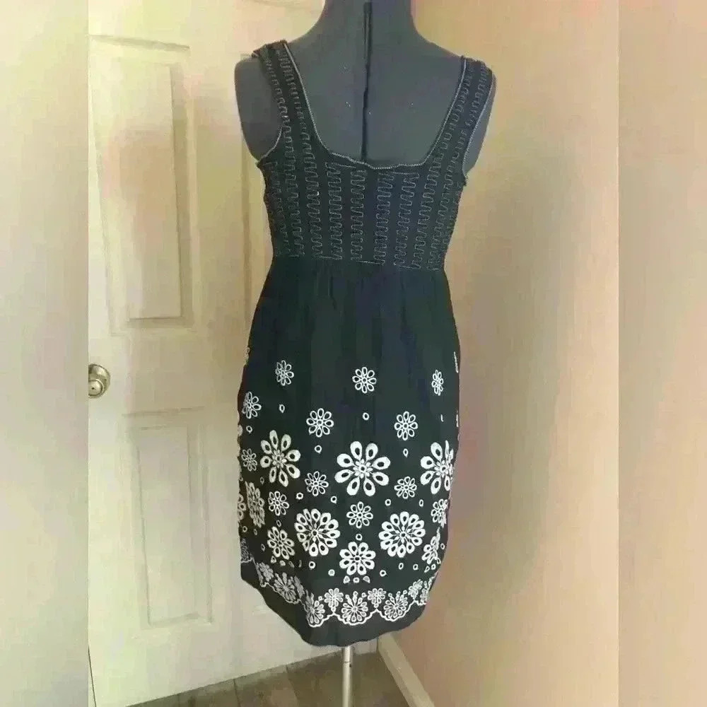 MAX STUDIO FESTIVAL EMBROIDERED BLACK WHITE SUMMER DRESS WOMEN M